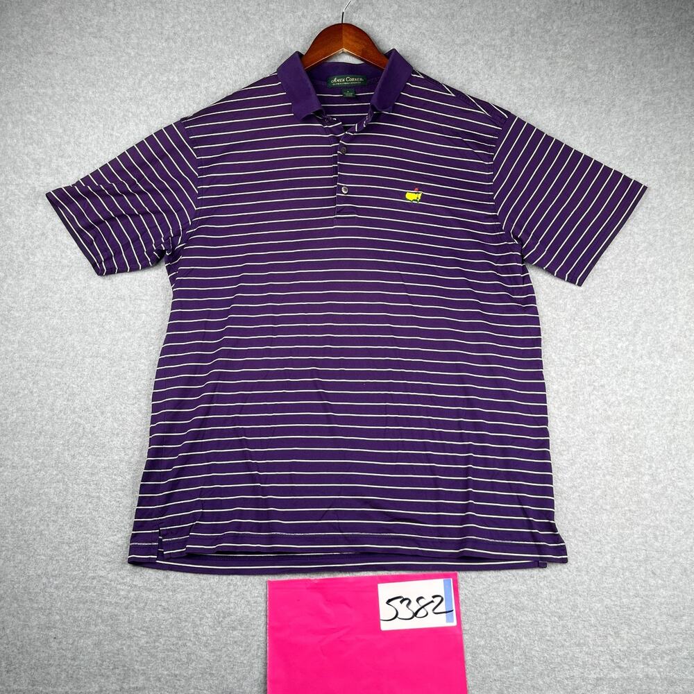 The Masters Golf Amen Corner Purple Striped Polo Shirt Large Golf Logo Mens